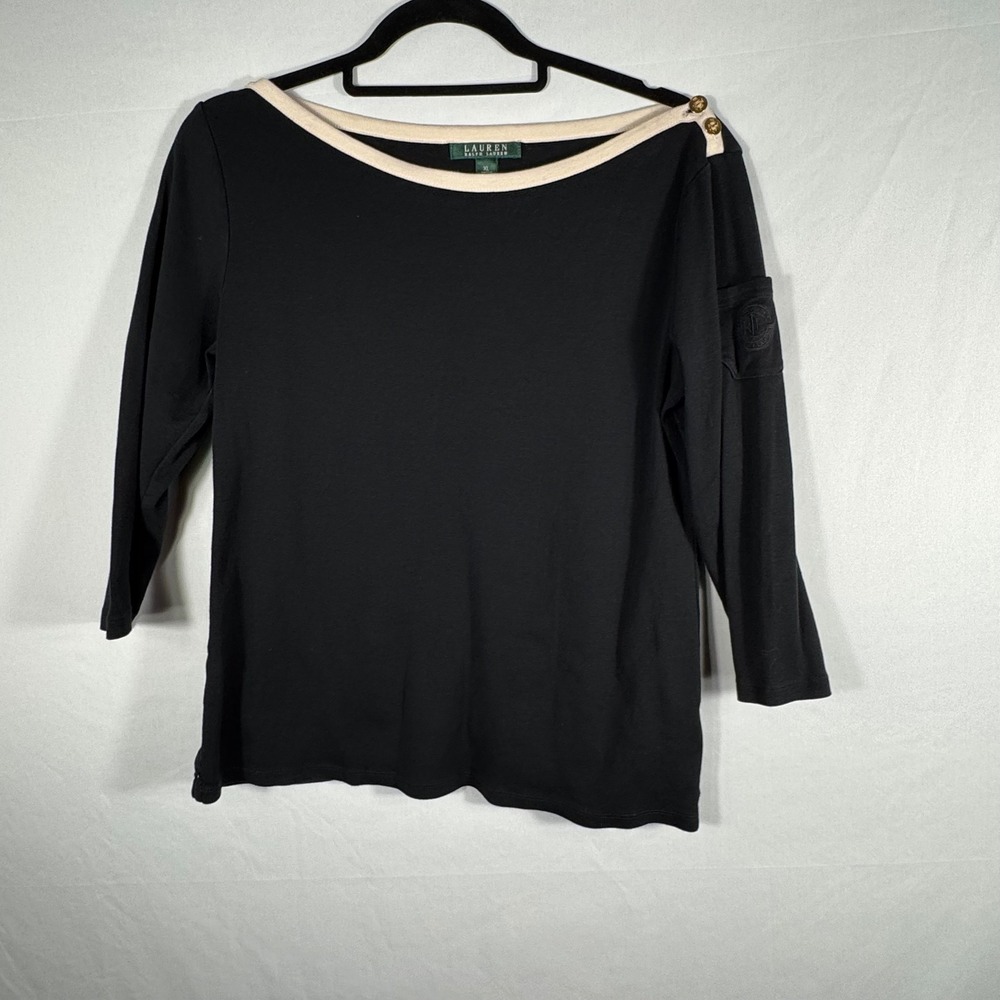 Lauren Ralph Lauren Black Boat Blouse, Shirt Sz. XL
